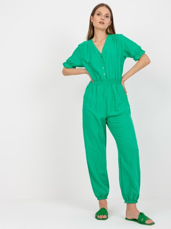Grüner Sommeroverall mit kurzen Ärmeln RUE PARIS.