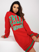 Hurtownia Czerwona długa bluza dresowa z kieszeniami