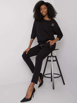 Czarny komplet bawełniany z aplikacją Jane RUE PARIS