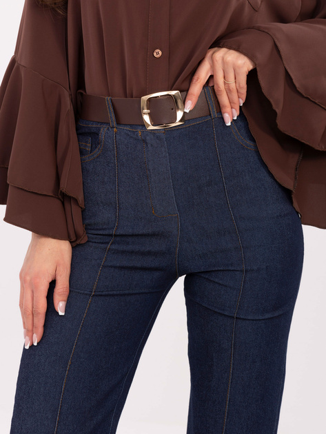 Granatowe jeansy straight leg z przeszyciami