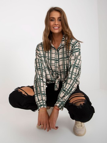 Hurtownia Beżowa koszula damska w kratę