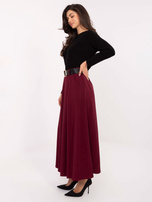 Bordowa garniturowa spódnica z paskiem 