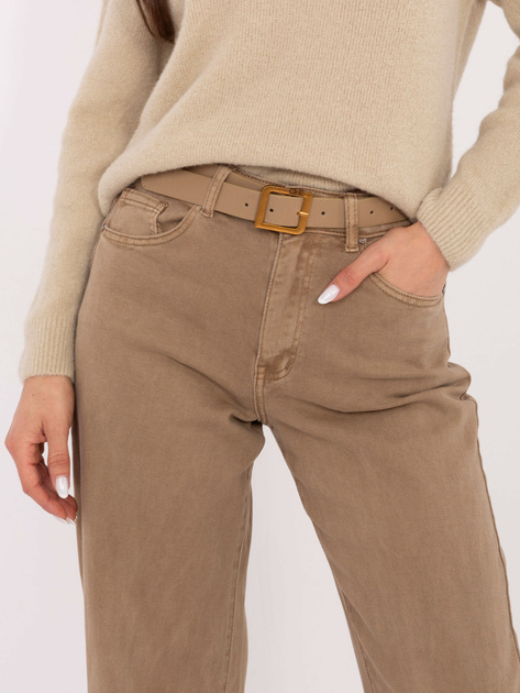 Ciemnobeżowe damskie jeansy baloon z paskiem