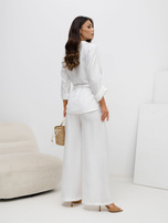 Ecru letni komplet z rozpinaną koszulą 