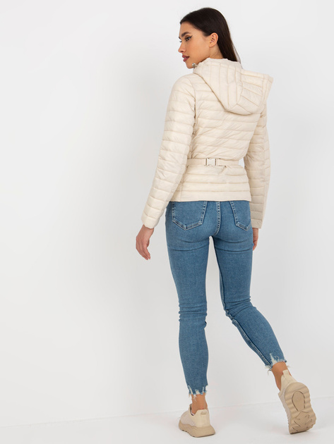 Hurt Jasnobeżowa przejściowa kurtka pikowana z kapturem i torebką