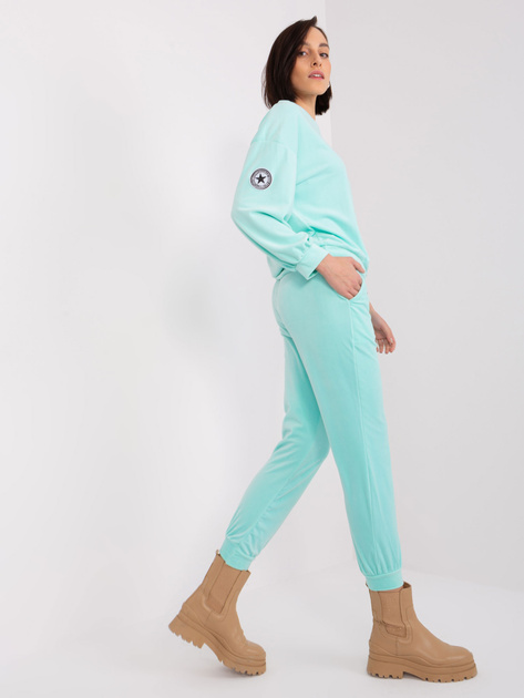 Hurt Miętowy komplet welurowy z bluzą bez kaptura