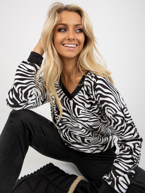 Hurt Biało-czarny komplet welurowy z bluzą w zebrę RUE PARIS