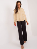 Hurt Beżowa klasyczna koszula damska z rozcięciami