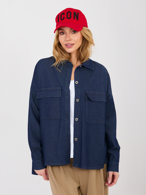 Granatowa jeansowa koszula z kieszeniami