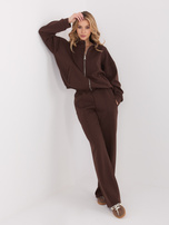 Ciemnobrązowe dresowe spodnie wide leg z wiązaniem