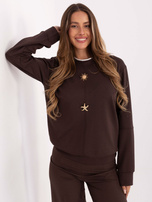 Ciemnobrązowa damska bluzka z okrągłym dekoltem