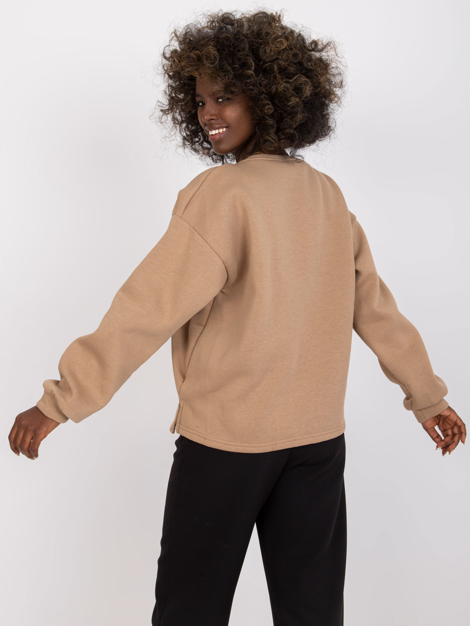 Ciemnobeżowa dresowa bluza oversize z printem bez kaptura Francisco