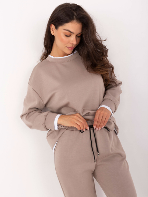 Beżowy casualowy komplet z luźną bluzą