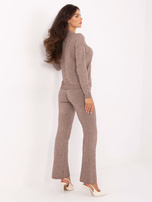 Ciemnobeżowy sweterkowy komplet ze spodniami 