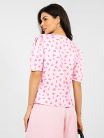 Pastelowa różowa luźna bluzka z nadrukiem