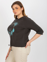 Hurtownia Khaki bluzka plus size z nadrukiem i dżetami