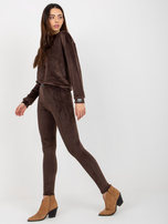 Hurtownia Ciemnobrązowy komplet welurowy z legginsami