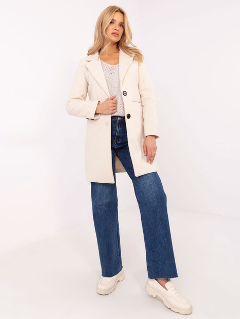 Hurt Jasnobeżowy płaszcz damski z kieszeniami OCH BELLA