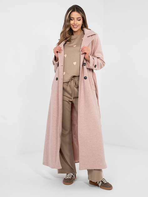 Brudnoróżowy dwurzędowy płaszcz z podszewką