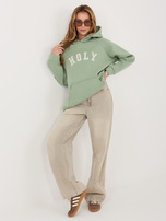 Pistacjowa damska bluza z wypukłym napisem RUE PARIS