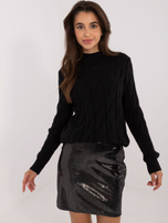 Hurt Czarny damski sweter z warkoczami i długim rękawem