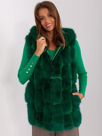 Hurtownia Ciemnozielona futrzana kamizelka z podszewką
