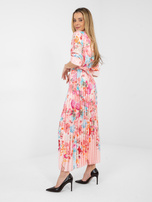 Jasnoróżowa satynowa sukienka w kwiaty  