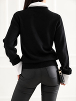 Black women's sweater with a shirt insert.