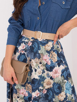 Ciemnoniebieska długa spódnica z printem RUE PARIS 