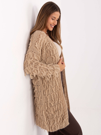 Beżowy damski kardigan przed kolano RUE PARIS