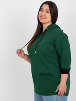 Hurtownia Ciemnozielona bluza plus size z kapturem