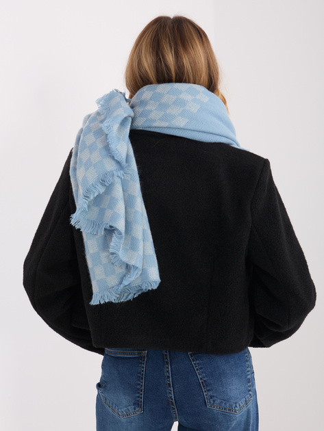 Jasnoniebiesko-ecru damski szal z frędzlami