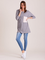 Szara tunika o luźnym kroju z kieszenią