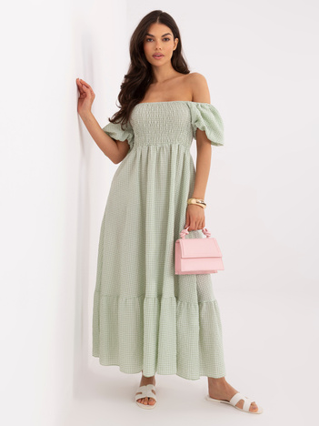 Pistacjowa letnia sukienka hiszpanka w kratkę