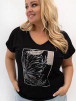 Czarny damski t-shirt plus size z bawełny