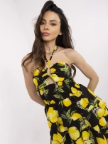 Czarno-żółta mini sukienka z nadrukiem w cytryny