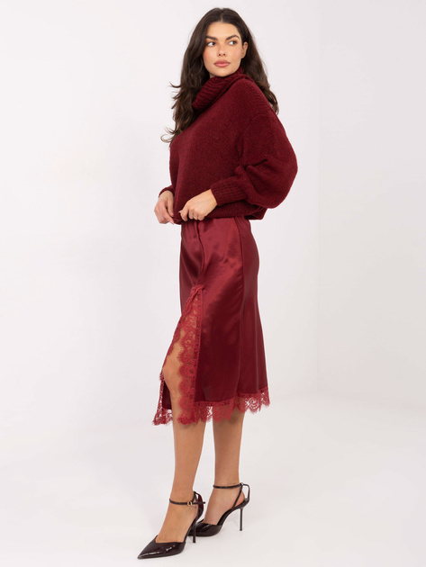 Bordowa elegancka spódnica z koronką RUE PARIS