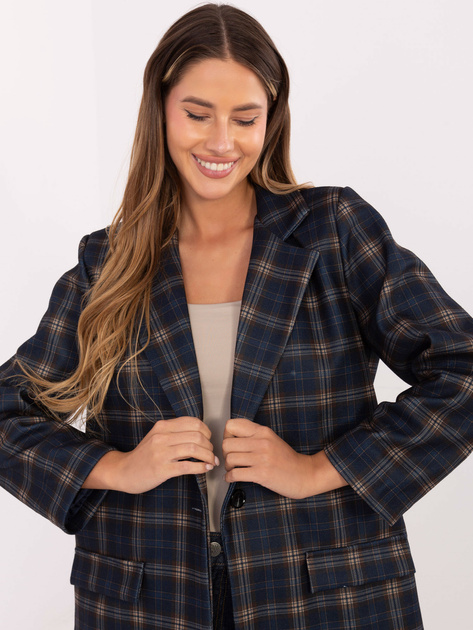 Granatowo-beżowa marynarka oversize w kratę
