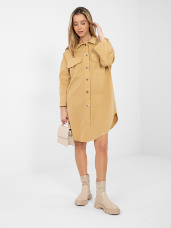 Camelowa koszulowa sukienka z kieszeniami  RUE PARIS 