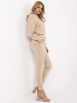 Hurt Beżowy casualowy komplet z ozdobnymi guzikami