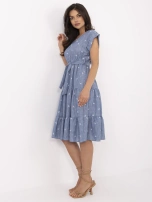 Ciemnoniebieska rozkloszowana sukienka z haftem