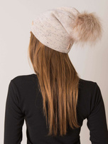 Beige Damenmütze mit Pompom RUE PARIS.