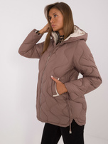 Hurt Brown quilted transitional jacket with a hood.