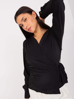 Hurt Czarna bluzka wizytowa z kopertowym dekoltem