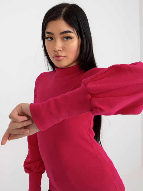 Hurt Fuksjowa dopasowana bluzka basic w prążek RUE PARIS