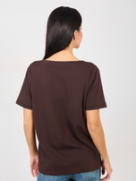 Czekoladowy t-shirt basic z bawełny RUE PARIS 