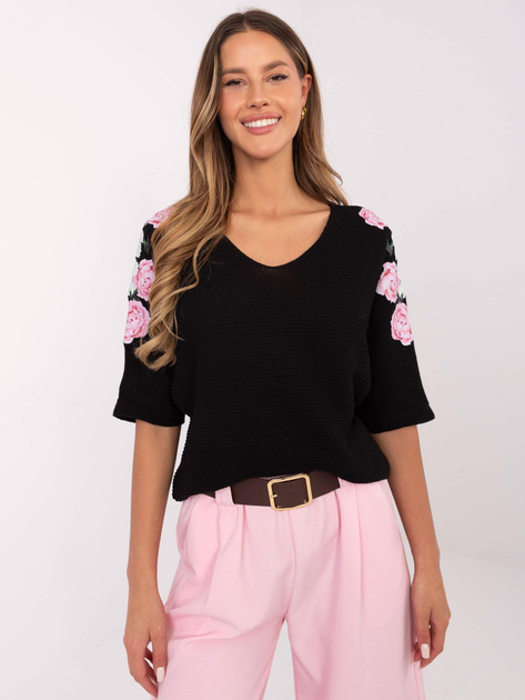 Hurtownia Czarny sweter oversize z rękawem 3/4