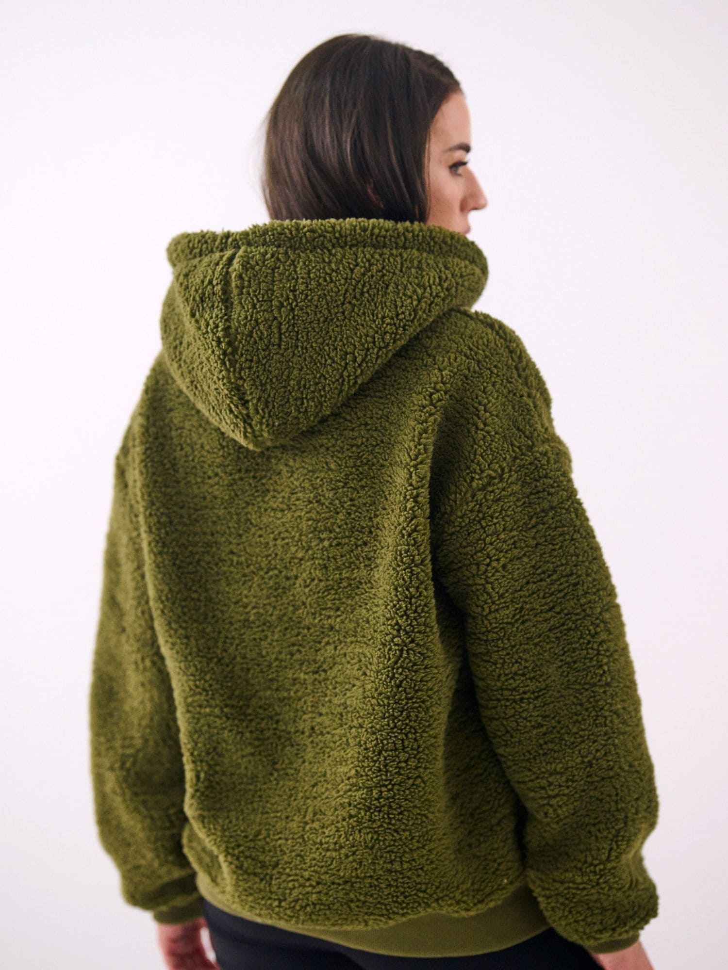 Khaki futrzana bluza o kroju oversize 