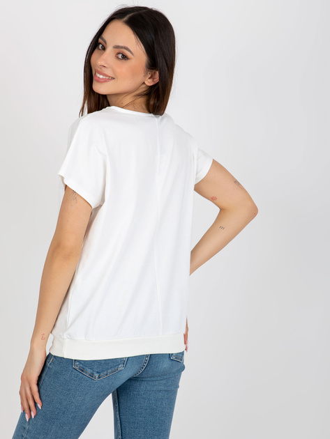 Hurt Ecru bawełniana bluzka basic z dekoltem V