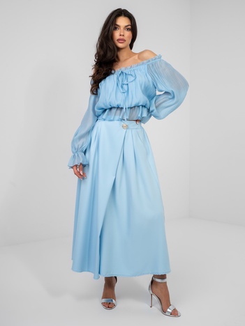 Pastelowa niebieska elegancka spódnica midi